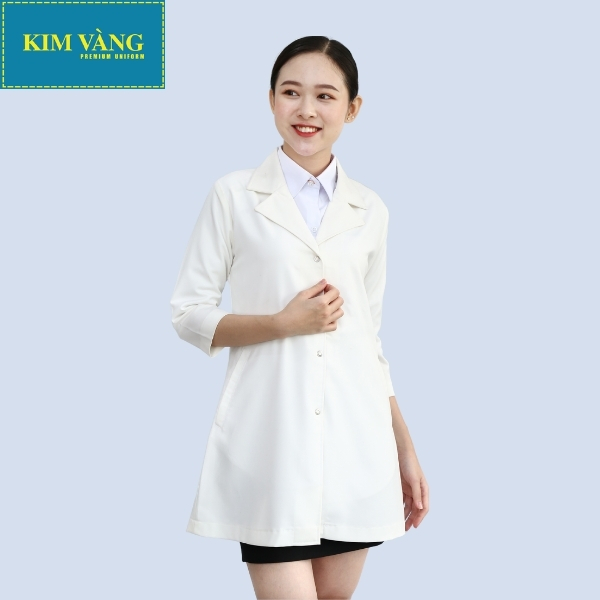 Áo Blouse bác sĩ, áo dược sĩ, đồng phục bệnh viện tay ngắn chất liệu Kaki thun - Mẫu 05