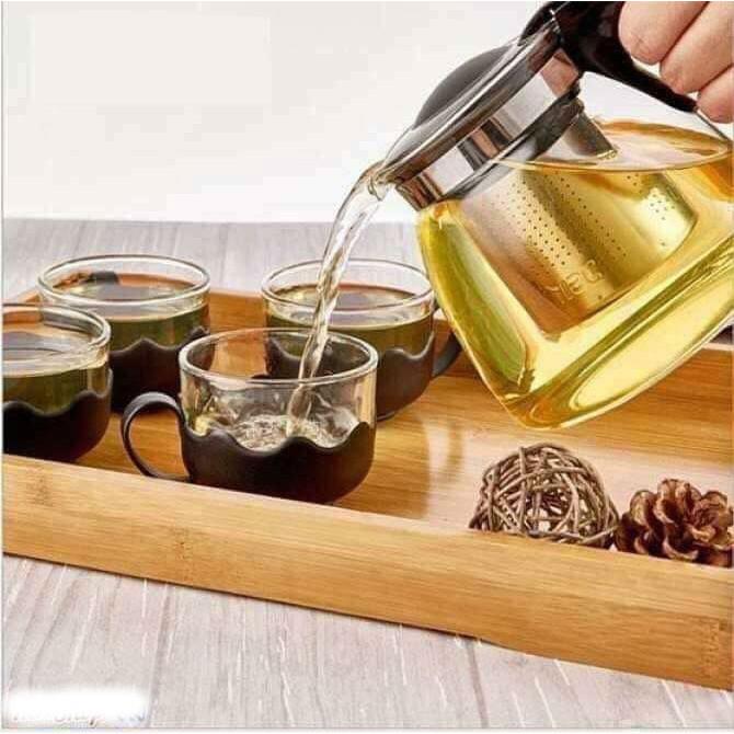 Bộ BìNh Pha Trà Thủy Tinh Modosa Có Lưới Lọc Cao Cấp KèM 4 CốC - Hàng Chính Hãng