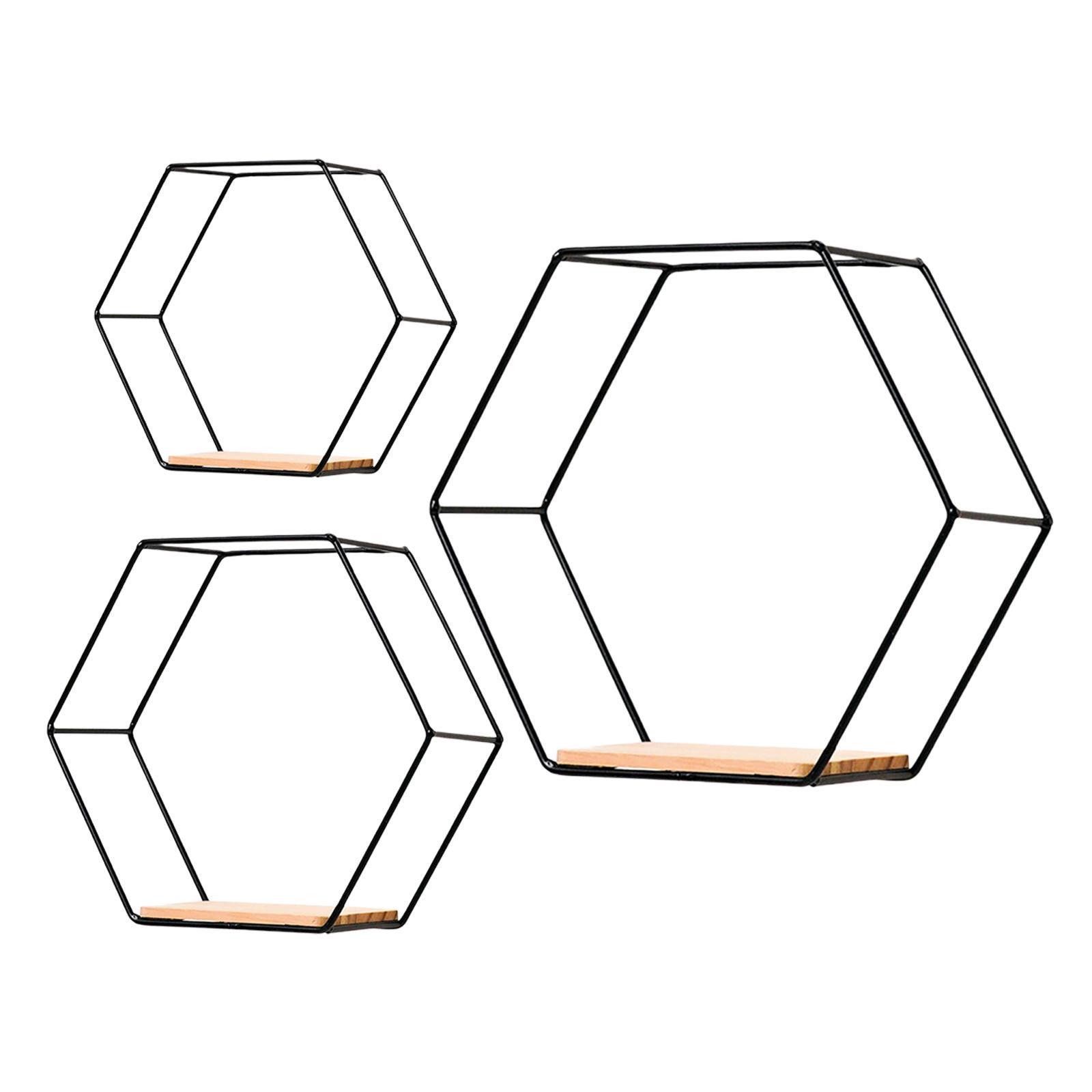 Set of 3 Modern Hexagon Iron Wall Shelf Display Floating Shelf