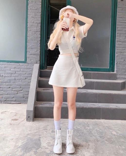 Set gấu thêu croptop chân váy ngắn có quần trong siêu xinh