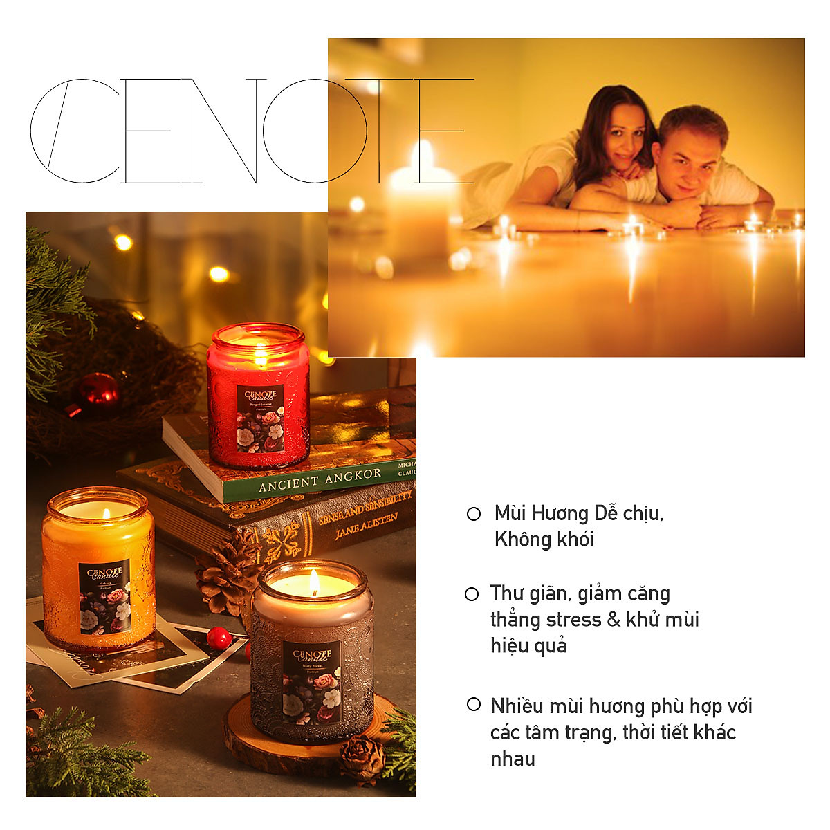 Nến Thơm Cenote Candle Tiêu Chuẩn Châu Âu, Sáp Đậu Nành An Toàn & Không Khói