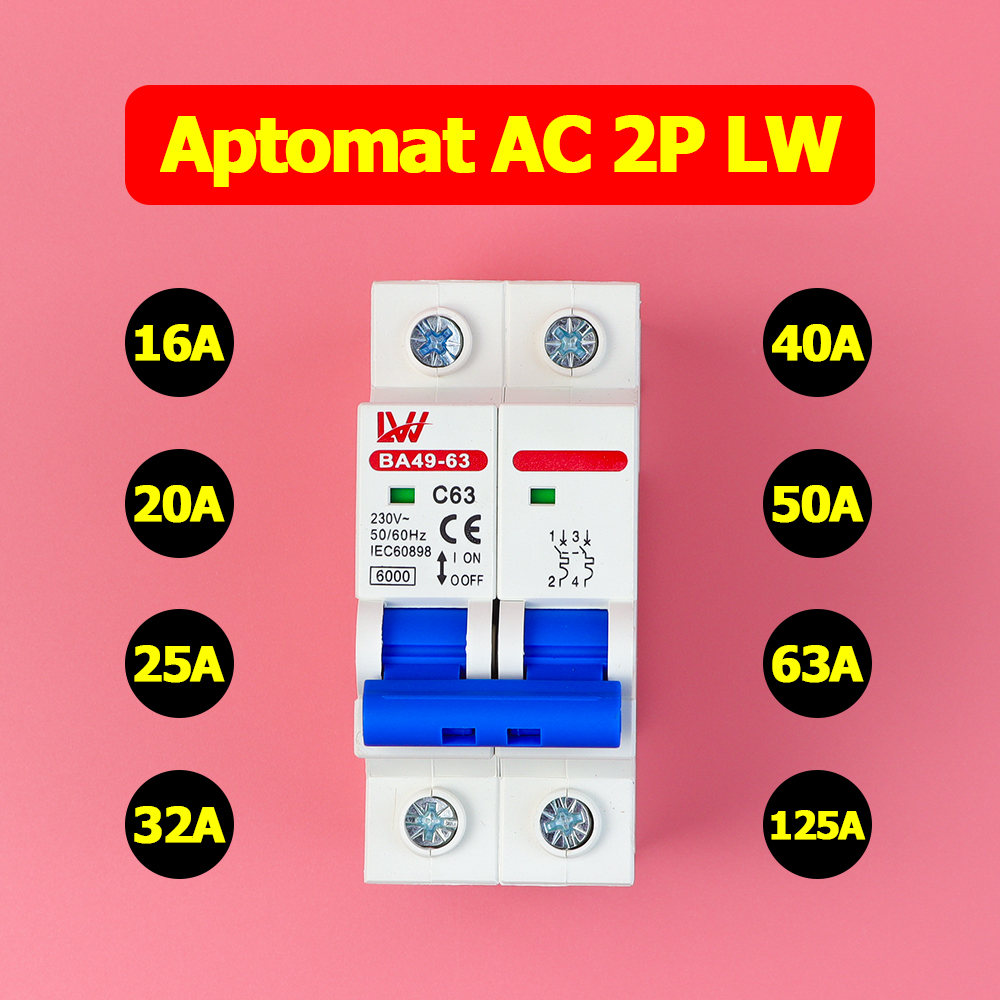 Bộ ngắt mạch tự động LW 220V MCB AC 2P ngắt mạch Bảo vệ quá tải ngắn mạch Dùng cho điện dân dụng
