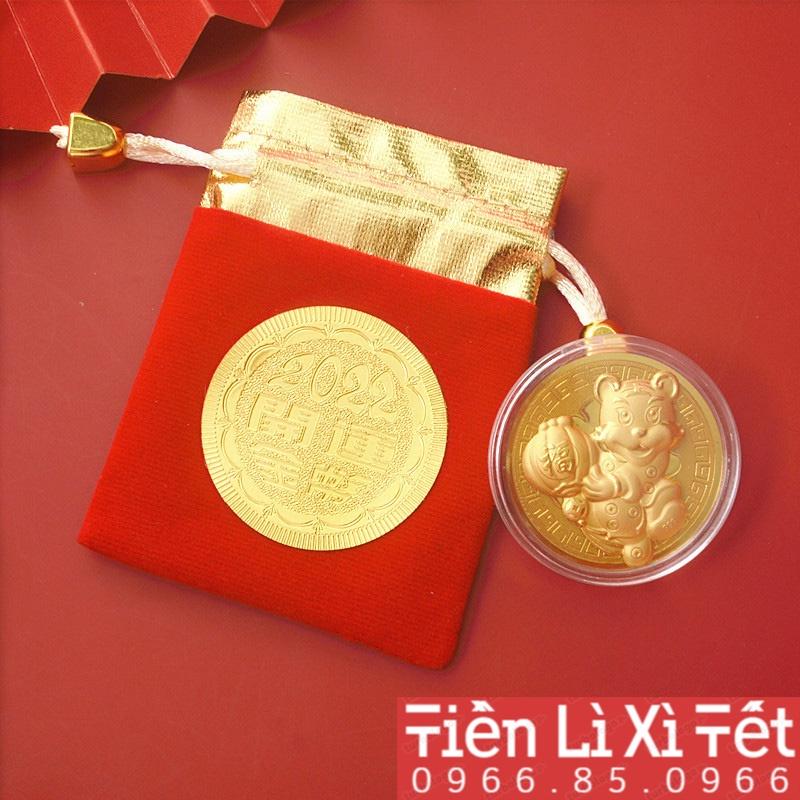 Đồng xu hình con hổ cọp 2022 kèm túi đỏ may mắn