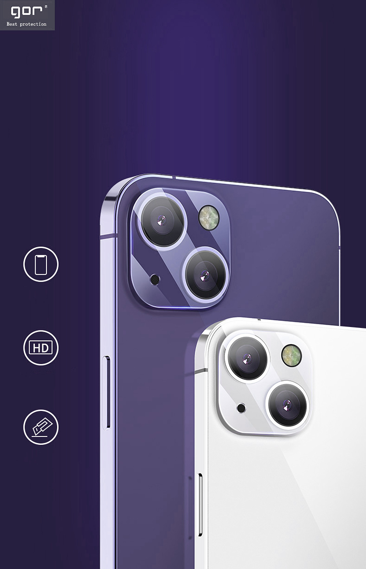Miếng Dán Kính Cường Lực Camera chống trầy GOR cho iPhone 14 / 14 Plus / 14 Pro / 14 Pro Max (Bộ 2 Miếng) - HÀNG CHÍNH HÃNG