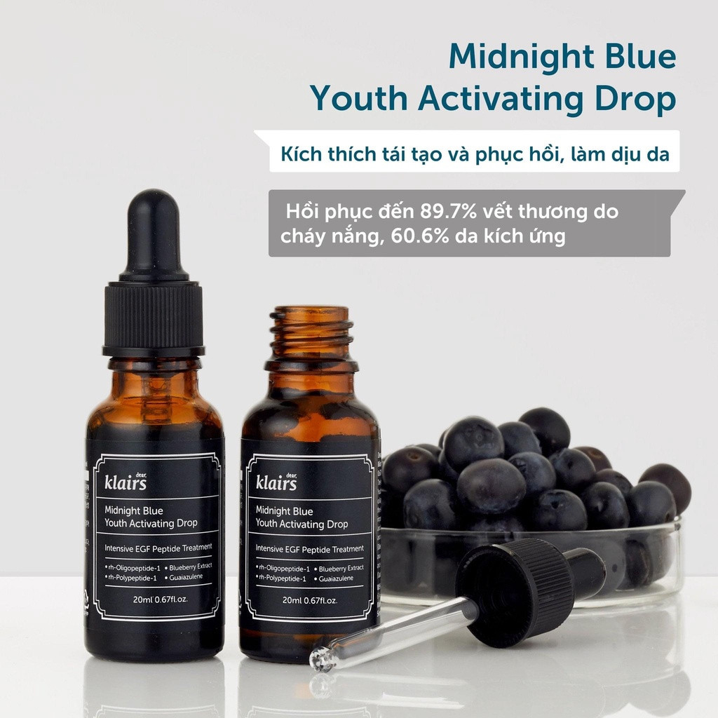 Combo Tinh Chất + Kem Dưỡng Ẩm, Làm Dịu Và Phục Hồi Da Ban Đêm Dear, Klairs Midnight Blue