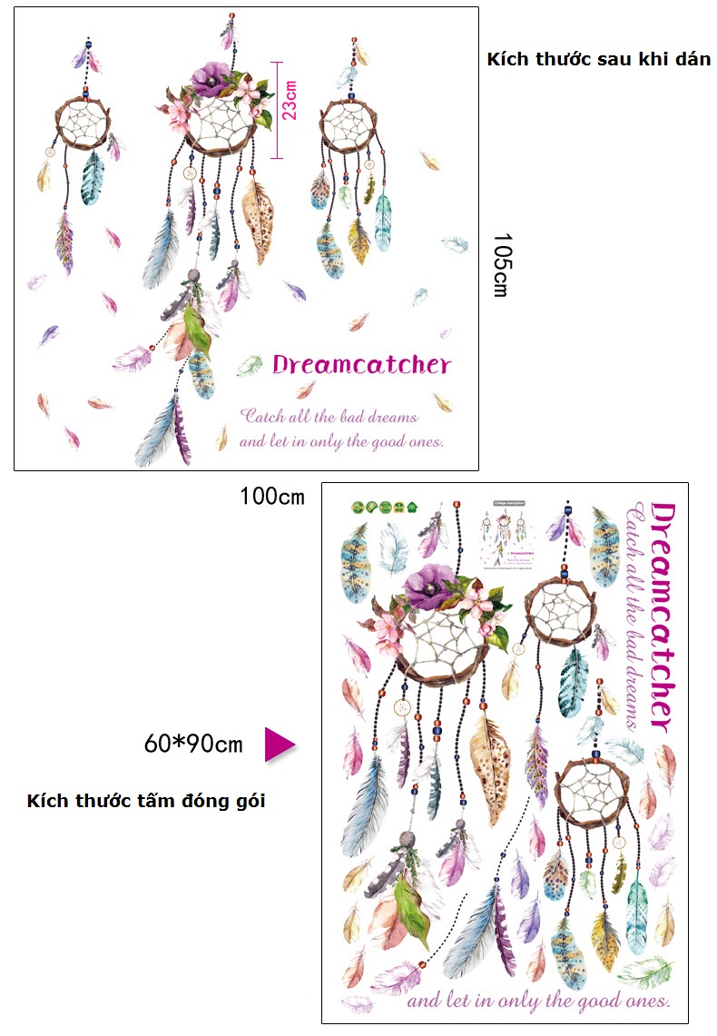 Decal dán tường Dreamcatcher Amy DKN78 - 2 bộ (105 x 200 cm)