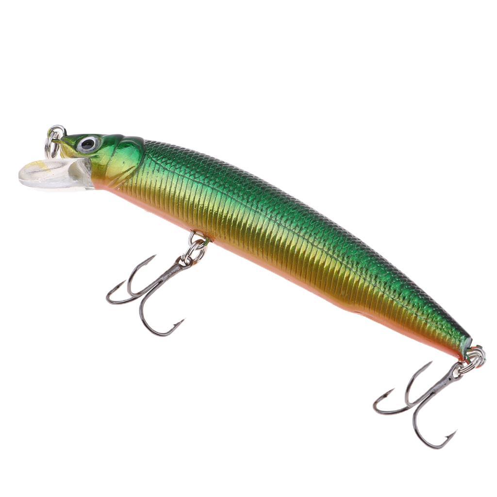 Premium Minnow Fishing Bait Hard Artificial Lure Crankbait Rigs with 2 Sharpe Anti-rust Treble Hooks