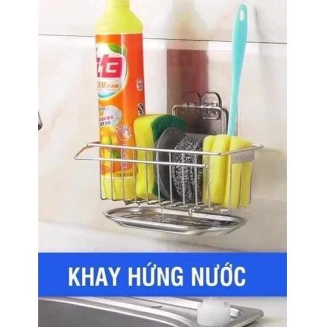 Kệ inox đựng giẻ rửa bát dán tường có khay hứng nước