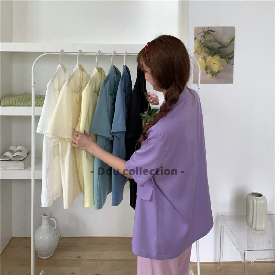 Áo Blazer Tay Ngắn Dáng Rộng Trơn Phong Cách Hàn Quốc - Mã TA012