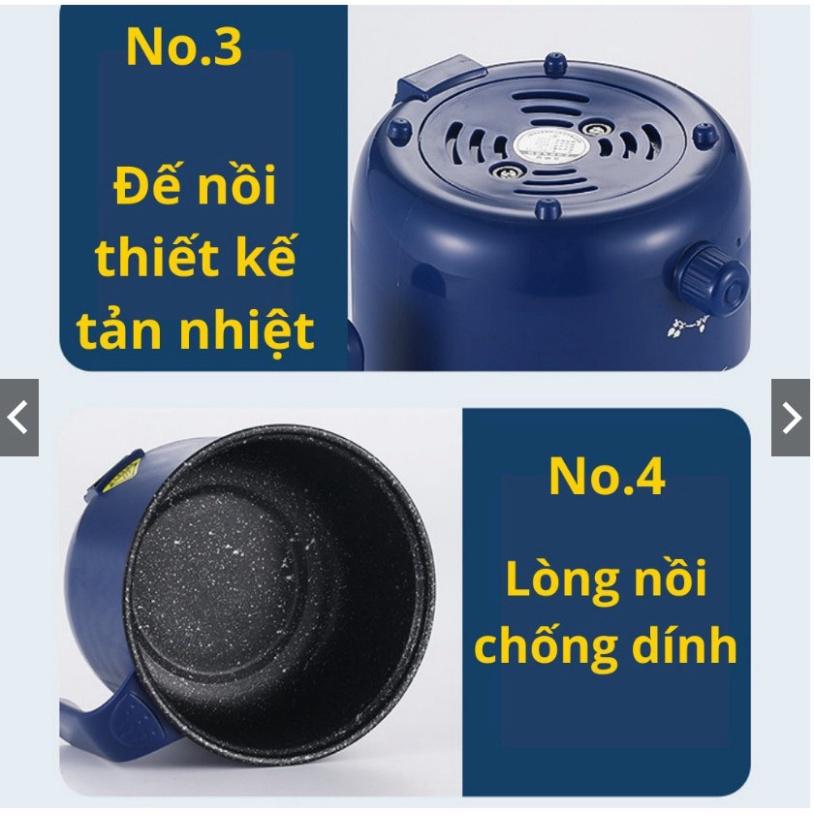 Nồi Lẩu Điện Đa Năng Mini Núm Xoay 2 NẤC NHIỆT Kèm Giá Hấp 1,8L - Ca Nấu Mì,Nấu Cơm 2 Tầng Chống Dính Cao Cấp