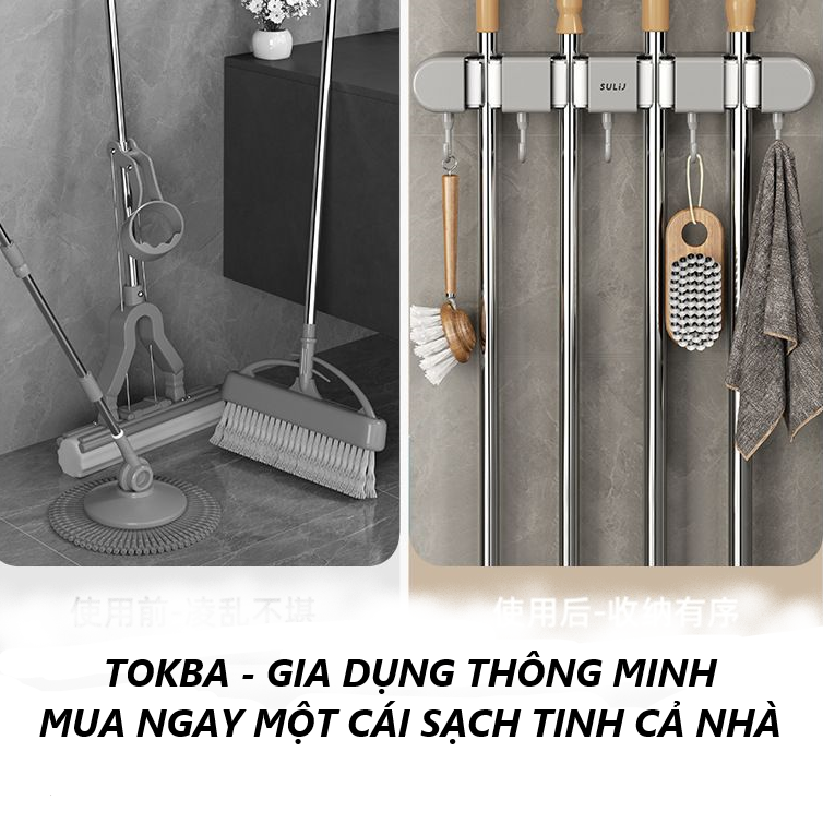 Giá móc treo kẹp chổi và đồ dùng thông minh gọn gàng bền đẹp