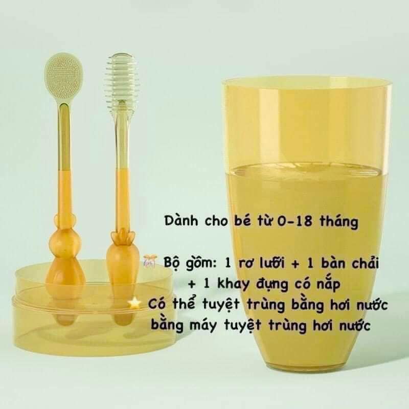 BÀN CHẢI ĐÁNH RĂNG + DỤNG CỤ RƠ LƯỠI BÉ SƠ SINH Bàn chải chuyên dùng cho trẻ sơ sinh - Vệ sinh nướu - Rơ lưỡi