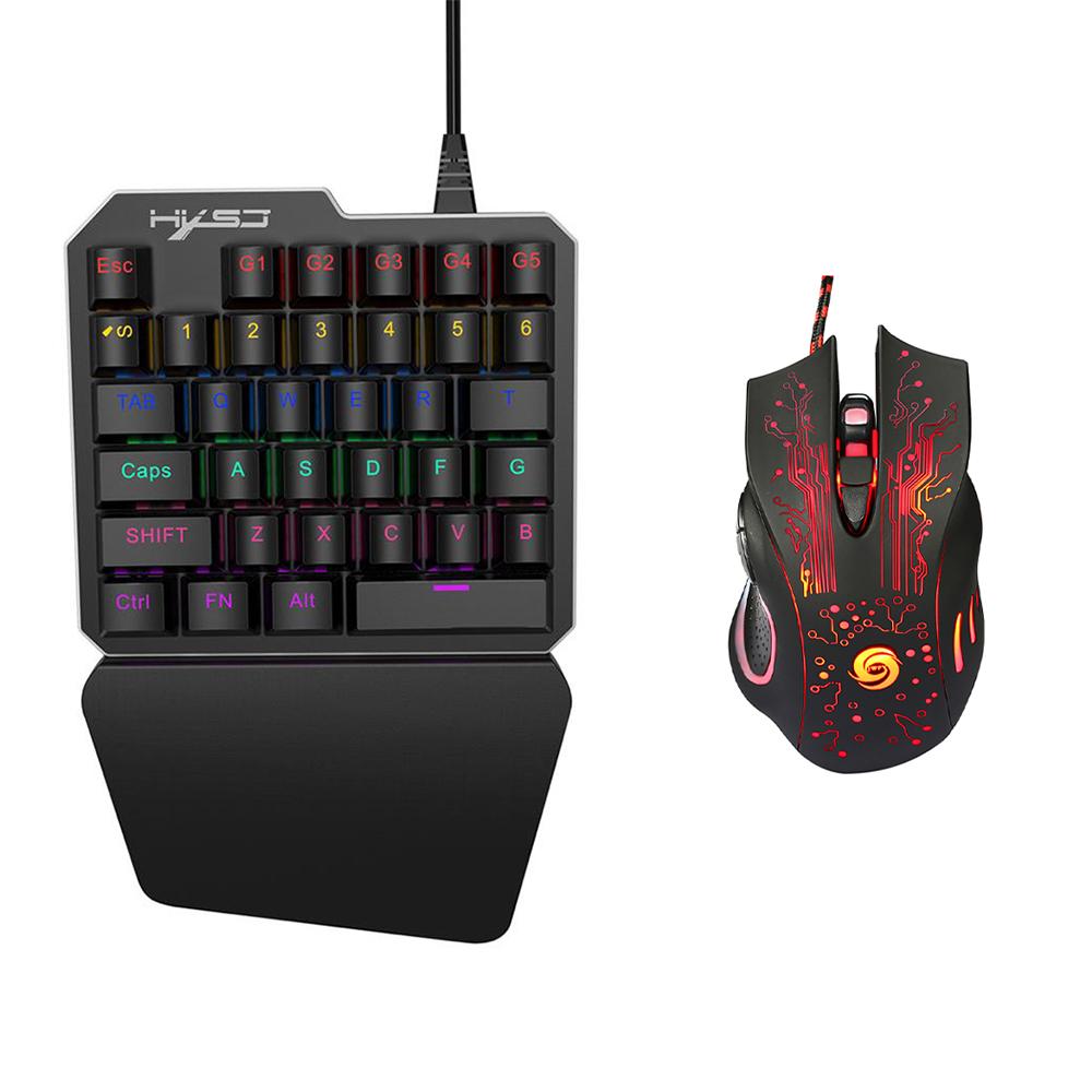 Bộ bàn phím chuột HXSJ J100 + A885 35 phím Mini USB có dây 5500DPI 6 nút LED Bộ bàn phím chơi game quang học