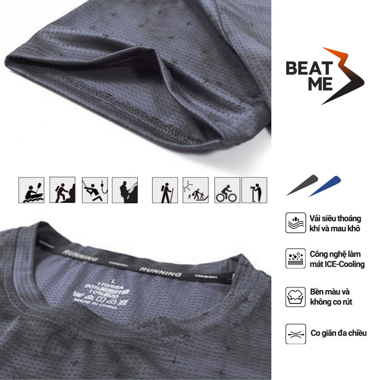 Áo Thun Nam Thể Thao Cổ Tròn Tập Gym Chạy Bộ Beatme Form Vừa Vái Siêu Mát Màu Xám Loang Thoải Mái Tập Luyện Mùa Hè