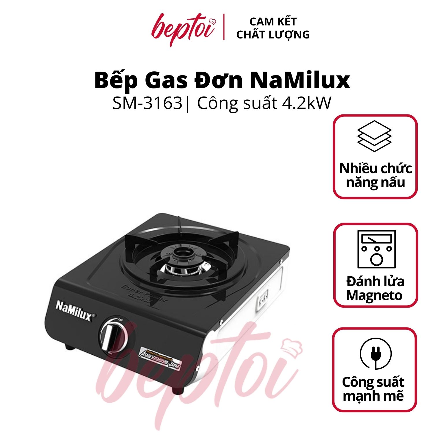 Bếp Gas NaMilux / Bếp Ga Đơn SM-3163 / Công Suất Lớn 4.2kW - Hàng Chính Hãng