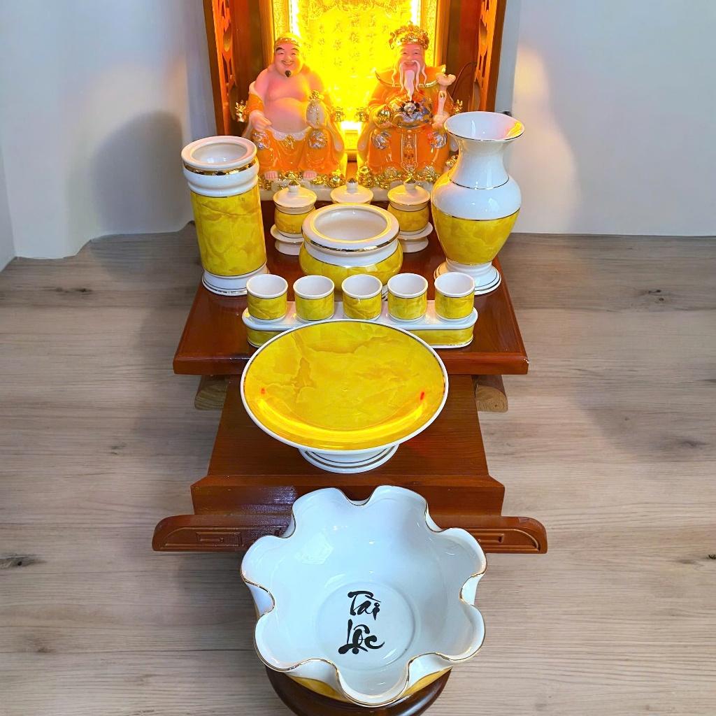 Set ban thần tài men đá vàng RỒNG VIỆT, bộ thờ thần tài đầy đủ cho gia chủ mệnh thổ, kim
