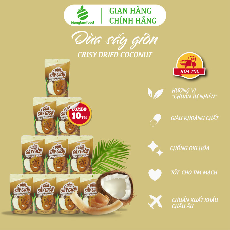 Combo 10 túi Trái cây sấy ăn vặt tăng đề kháng, ăn kiêng, đẹp da Nonglamfood (Cam lát 45g, Mít 45g, Bưởi chanh dây 45g, Dừa giòn 45g)