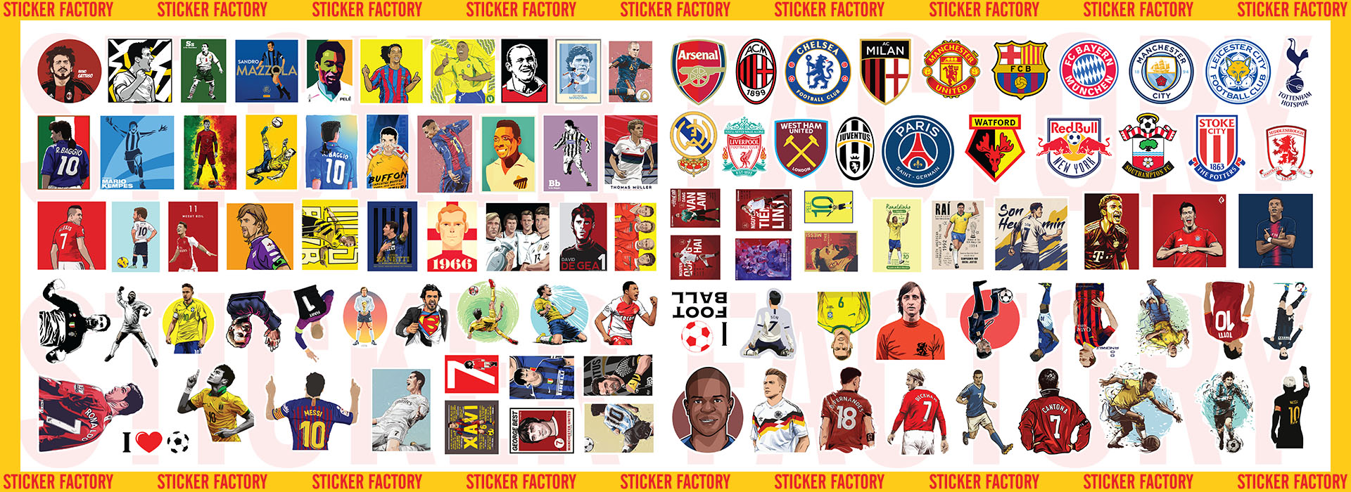 Football - Set 100 sticker decal hình dán nón bảo hiểm, laptop, xe máy, ô tô - STICKER FACTORY