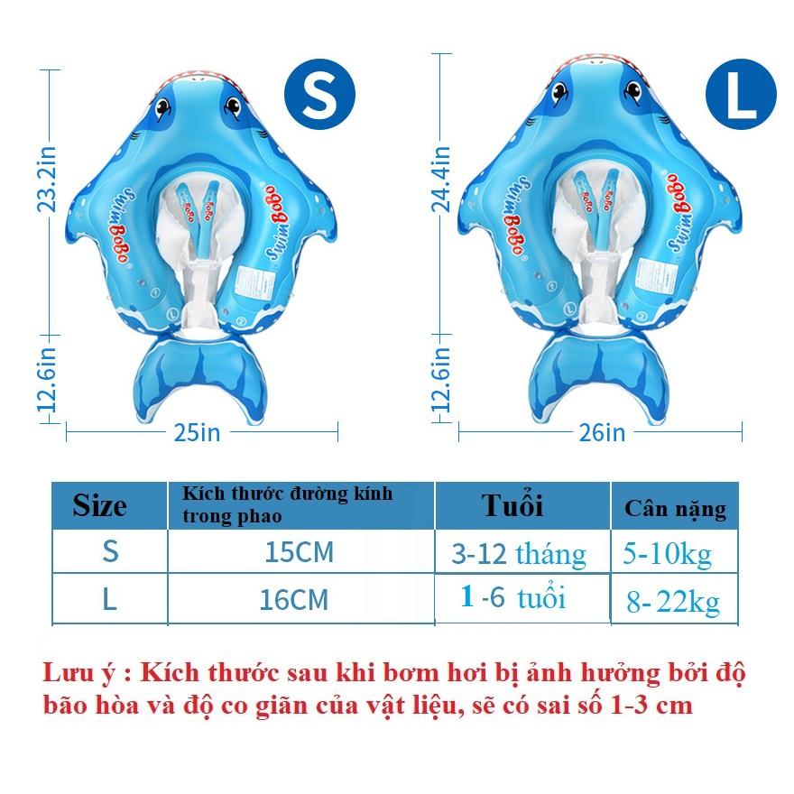 Phao Bơi Cá Mập Cho Bé Chống Lật Có Mái Che Từ 0-6 Tuổi SwimBoBo Xanh Dương - Có Mái Che