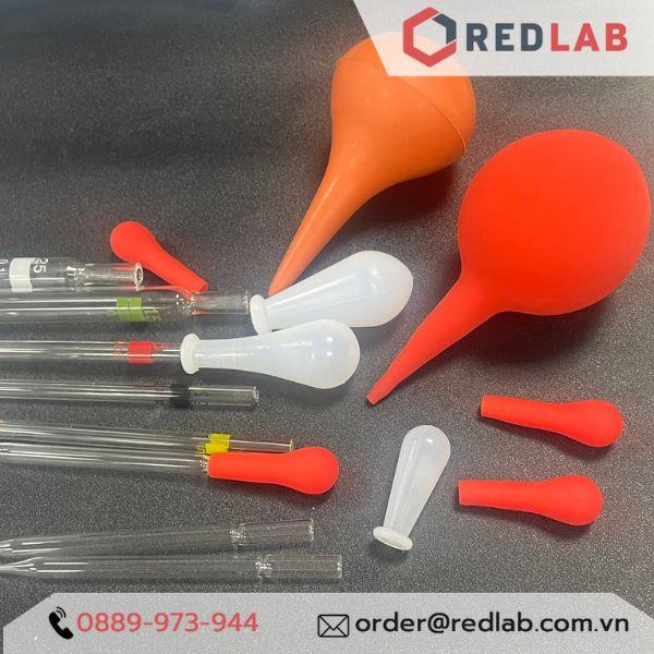 Combo pipet thủy tinh loại dài có chia vạch nhiều thể tích 15ml 25ml 50ml và quả bóp Cao Su / Silicon đi kèm