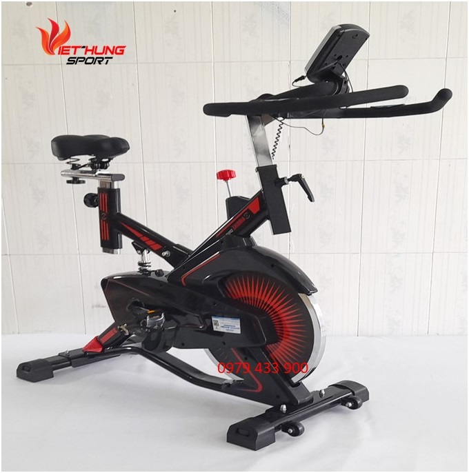 Xe Đạp Tập Thể Dục AIRBIKE SPORT-291 Màu đen đỏ có đồng hồ đo nhịp tim thời gian quãng đường calori.