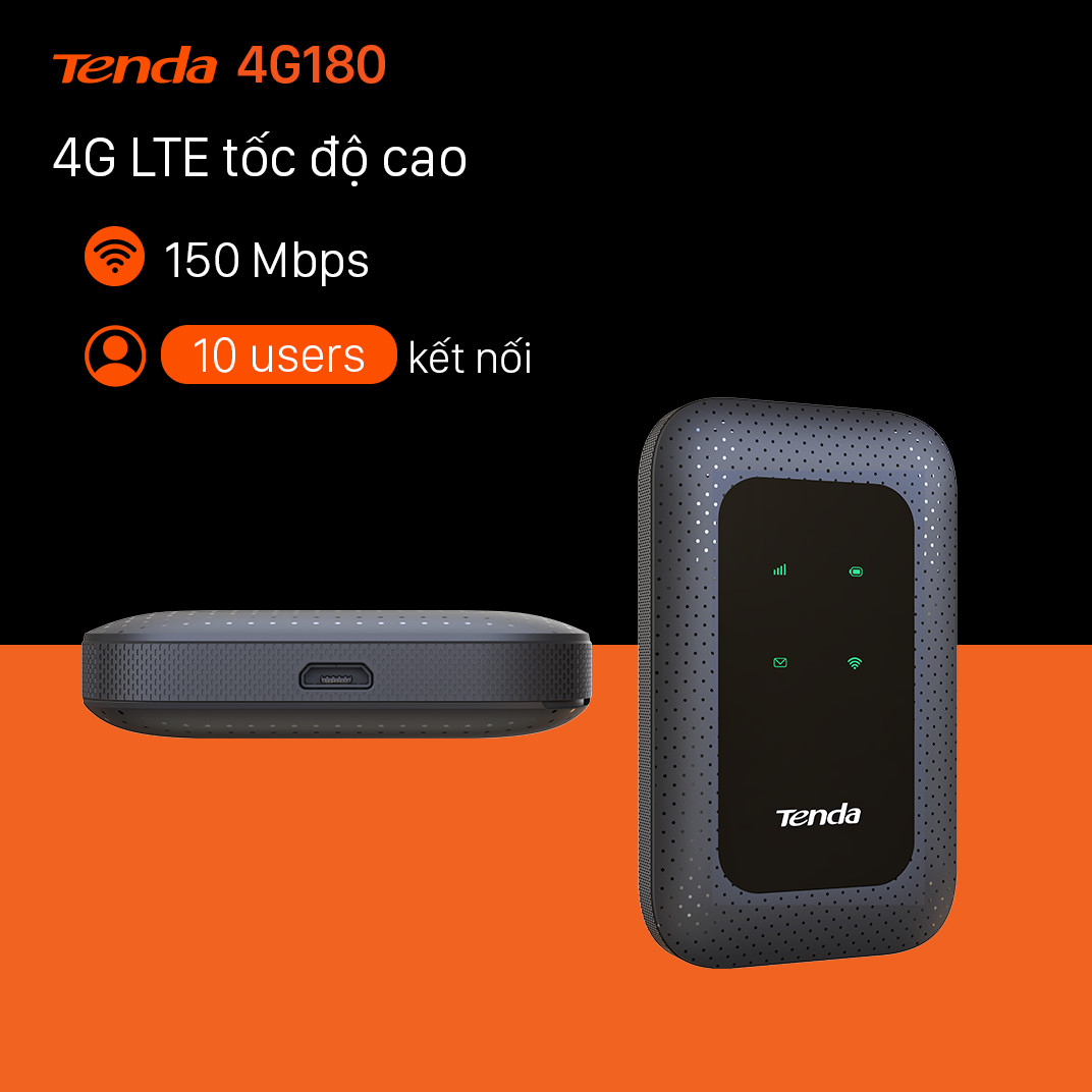 Bộ phát Wifi di động 4G LTE Tenda 4G180 - Hàng Chính Hãng