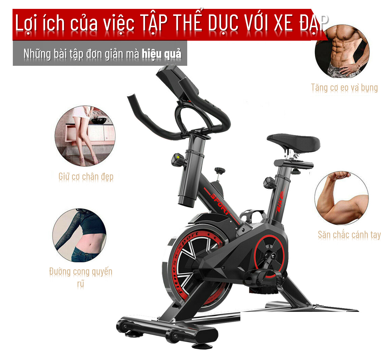 Xe đạp tập gym, xe đạp tập tại nhà loại 1 , xe đạp thể thao dụng cụ tập gym tại nhà, bàn đạp kiểu lồng chân, yên xe và tay nắm có thể chỉnh độ cao, gọn gàng, không diện tích