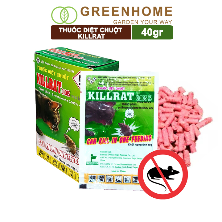 Thuốc diệt chuột Killrat, bao 40gr, thế hệ mới, hiệu quả, diệt cả đàn |Greenhome