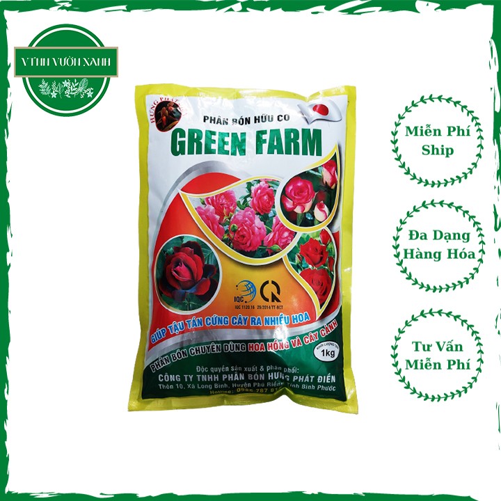 Phân bón hữu cơ Green Farm chuyên dùng hoa hồng và cây cảnh giúp tậu tán cứng cây ra hoa nhiều - gói 1kg