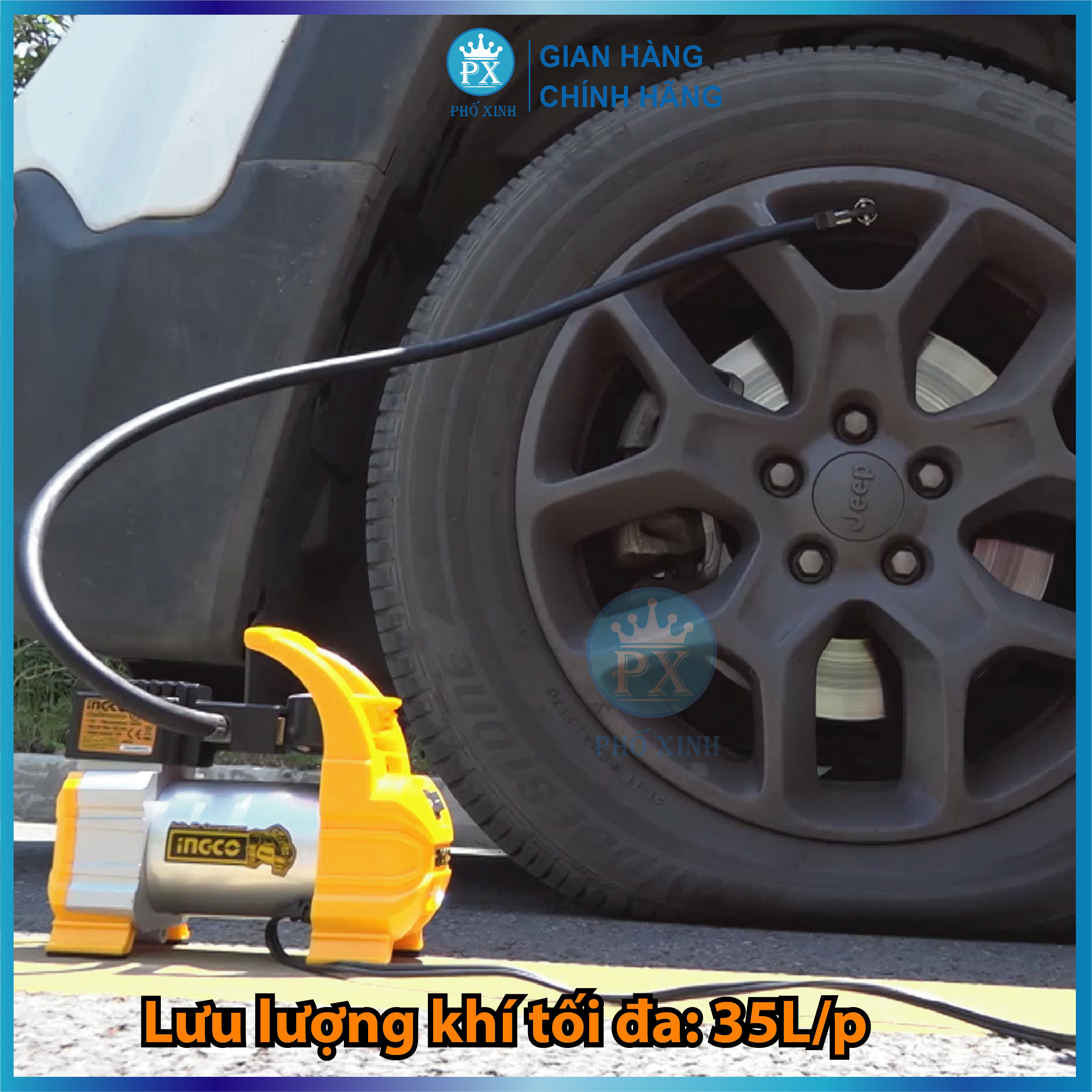Máy kiểm tra hơi lốp xe INGCO Máy kiểm tra hơi lốp xe INGCO AAC1408 | máy bơm hơi lốp xe Kèm đèn Led, dây nguồn 3m