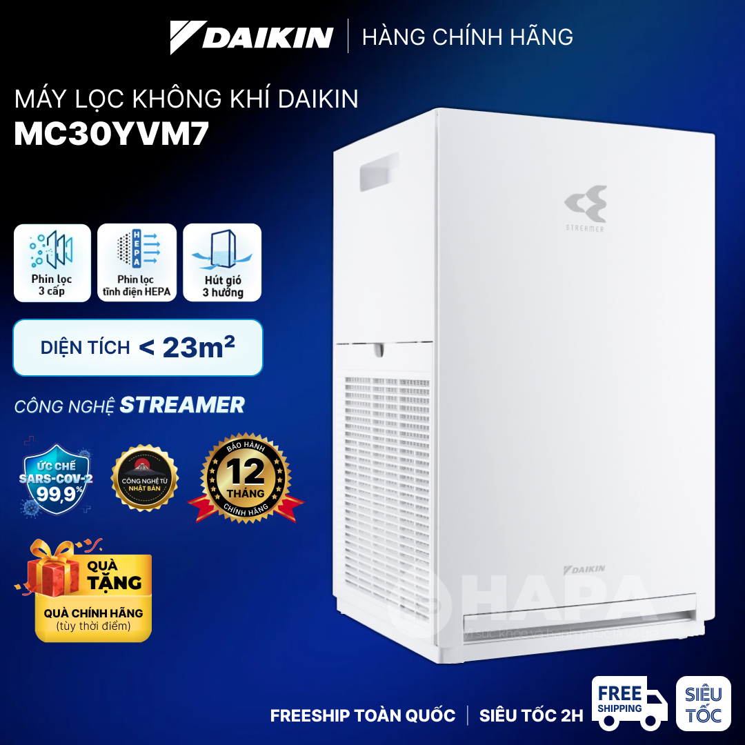 Máy Lọc Không Khí DAIKIN MC30YVM7 Phòng &lt; 23m2 Công nghệ HEPA &amp; Streamer - Hàng Chính Hãng DAIKIN