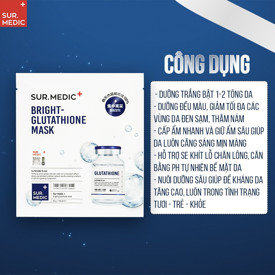 Combo 10 Mặt Nạ Dưỡng Trắng Da SURMEDIC Bright Glutathione Mask 30g x 10