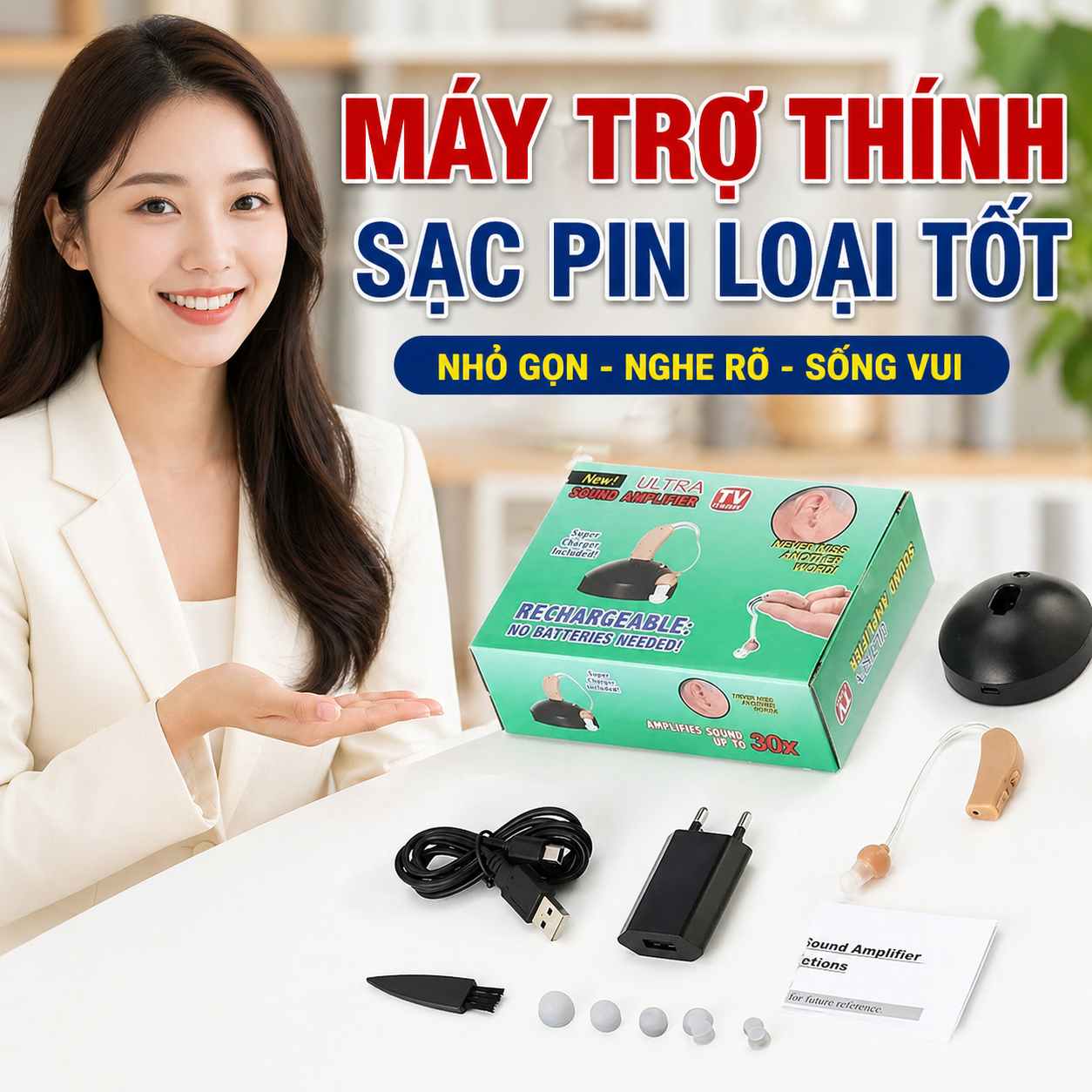 Tai Nghe Hỗ Trợ Thính Giác Mini – Thiết Bị Sạc Điện Không Dây, Âm Thanh Ổn Định, đèn trang trí, đồng hồ treo tường