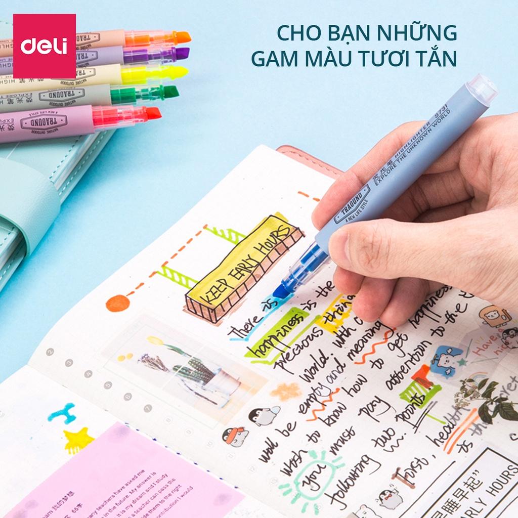 Bút highlight dấu dòng dạ quang Deli – 6 chiếc/ hộp - S624