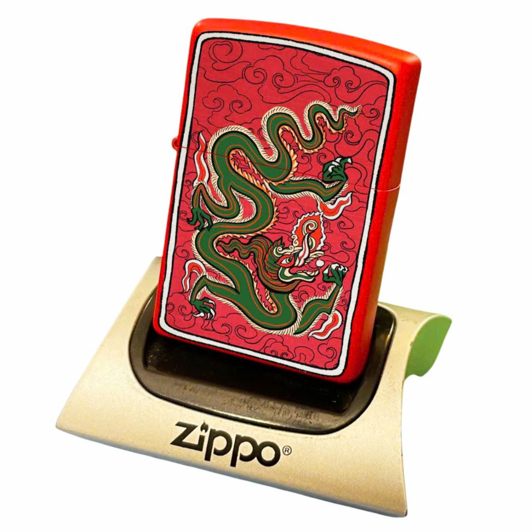 Bật lửa Zippo Year of the Dragon - Phiên Bản 12 Con Giáp (Tuổi Thìn) Thiết Kế Việt Nam, Sơn Tĩnh Điện Đỏ May Mắn Chính Hãng