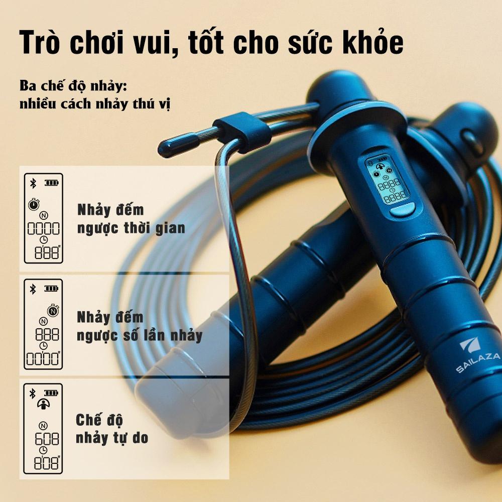 Dây Nhảy Thể Dục, Dây Nhảy Đếm Số Lõi Thép Kết Nối Điện Thoại Chính Hãng Sailaza SR-1211