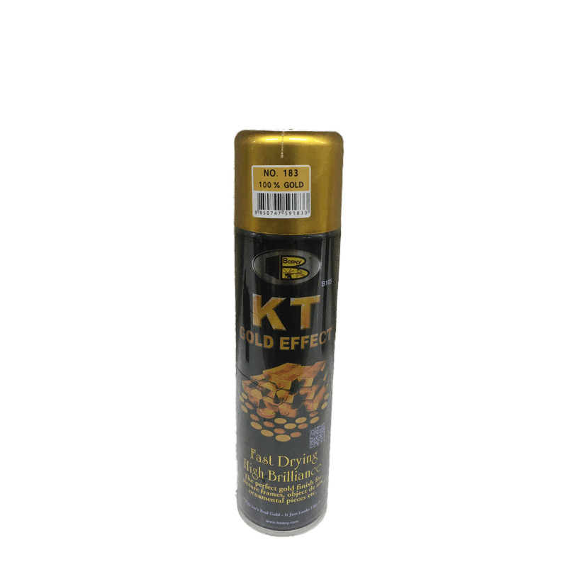 Bình phun sơn xịt xi mạ vàng Bosny KT 183 vàng 100% gold / 185 vàng lấp lánh sparkle gold tạo hiệu ứng màu giả vàng cao cấp như vàng thật dùng để sơn trang trí và bảo vệ bề mặt kim lọai, đồ gia dụng, bàn, ghế, đồ chơi trẻ em, xe máy, tượng, khung,...