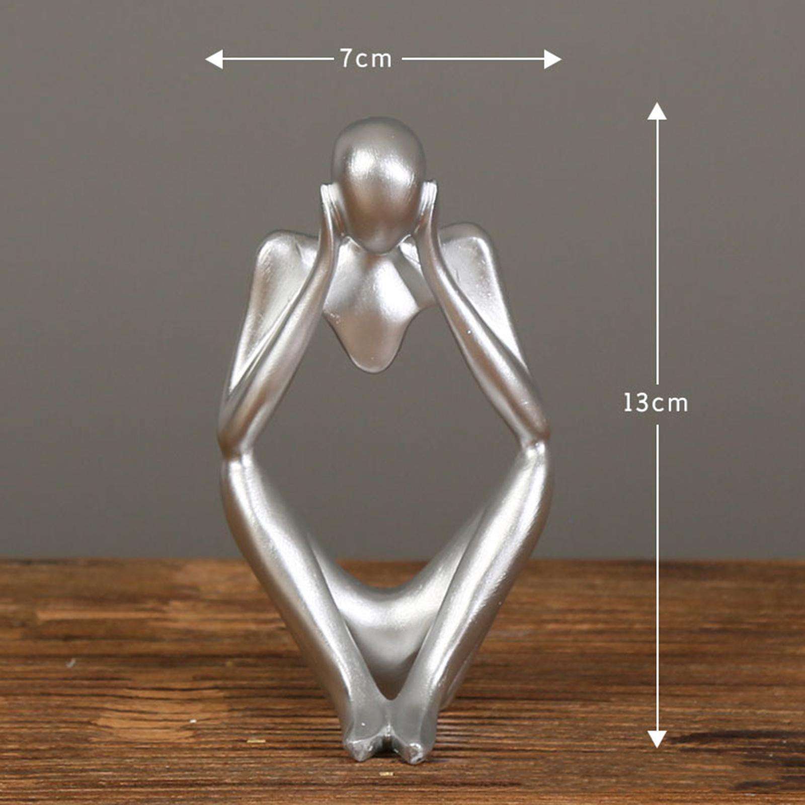 2 PCS Resin Thinker Sculpture Figurine Statue for Tabletop Bookcase Silver