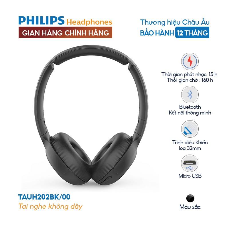 Tai nghe Philips Bluetooth Có Bass TAUH202BK/00, Màu đen - Hàng nhập khẩu