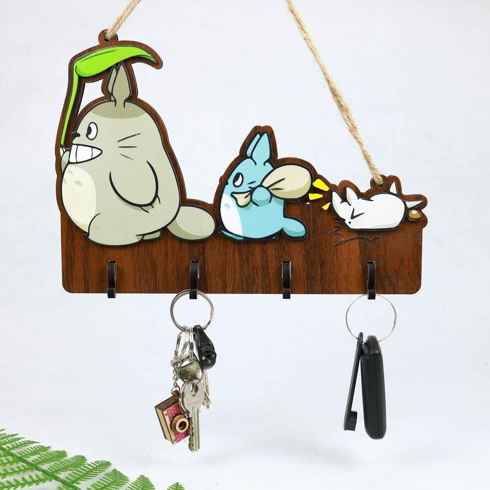 Bảng gỗ treo trang trí nhà cửa kèm đồ treo móc khóa Hình Totoro