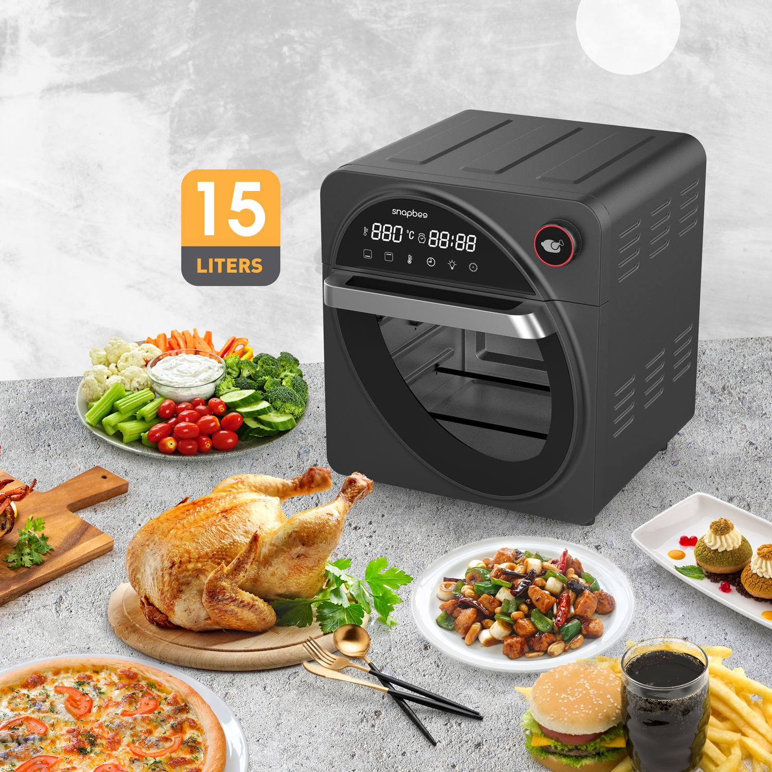 Nồi Chiên Không Dầu SnapBee - QUEEN RF15 - 16 Chức Năng - Dung Tích 15L - Hàng chính hãng