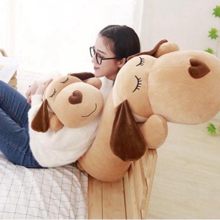 Gấu bông to gấu ôm thú nhồi bông con chó nằm dài mũi tim to mềm mịn size 90cm 1m1