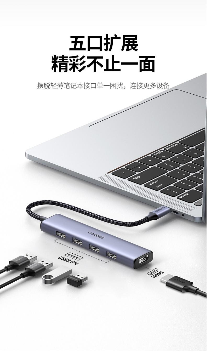 Ugreen UG20955CM478TK 4k 60hz macbook m1 imac pro 2021 Type C sang 4×USB 3.0 + HDMI Bộ chuyển đổi - HÀNG CHÍNH HÃNG