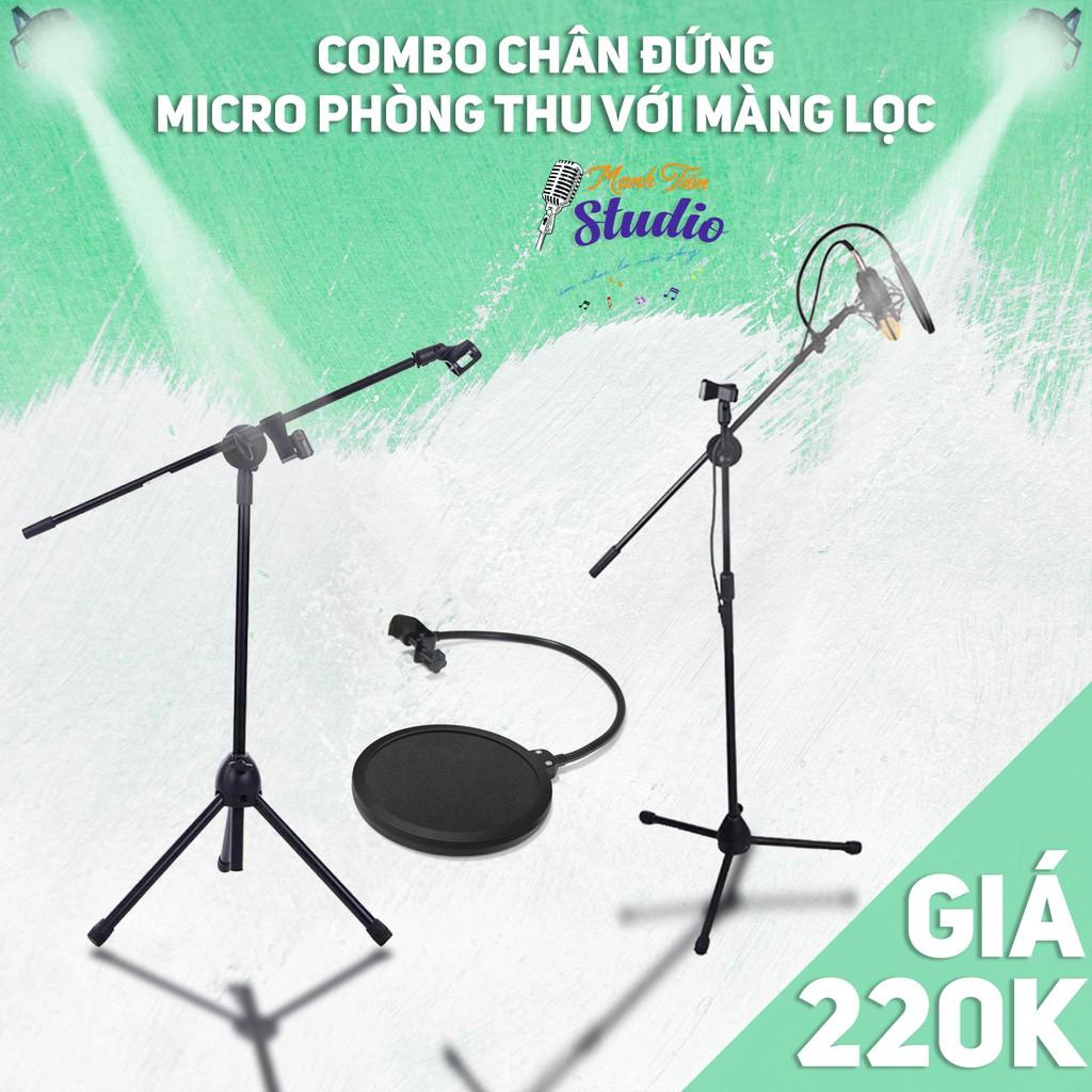 combo chân micro đứng phòng thu với màng lọc pop shield cho karaoke gia đình, phòng thu âm, bar