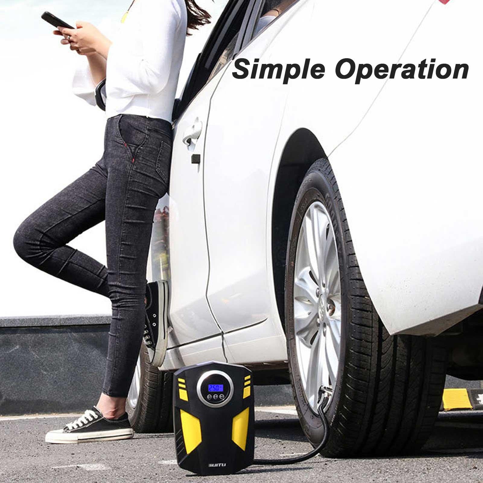 Car Tire Inflatable Pump Portable 12V Air Pump Snap Type Automatically Stop with Night Lamp