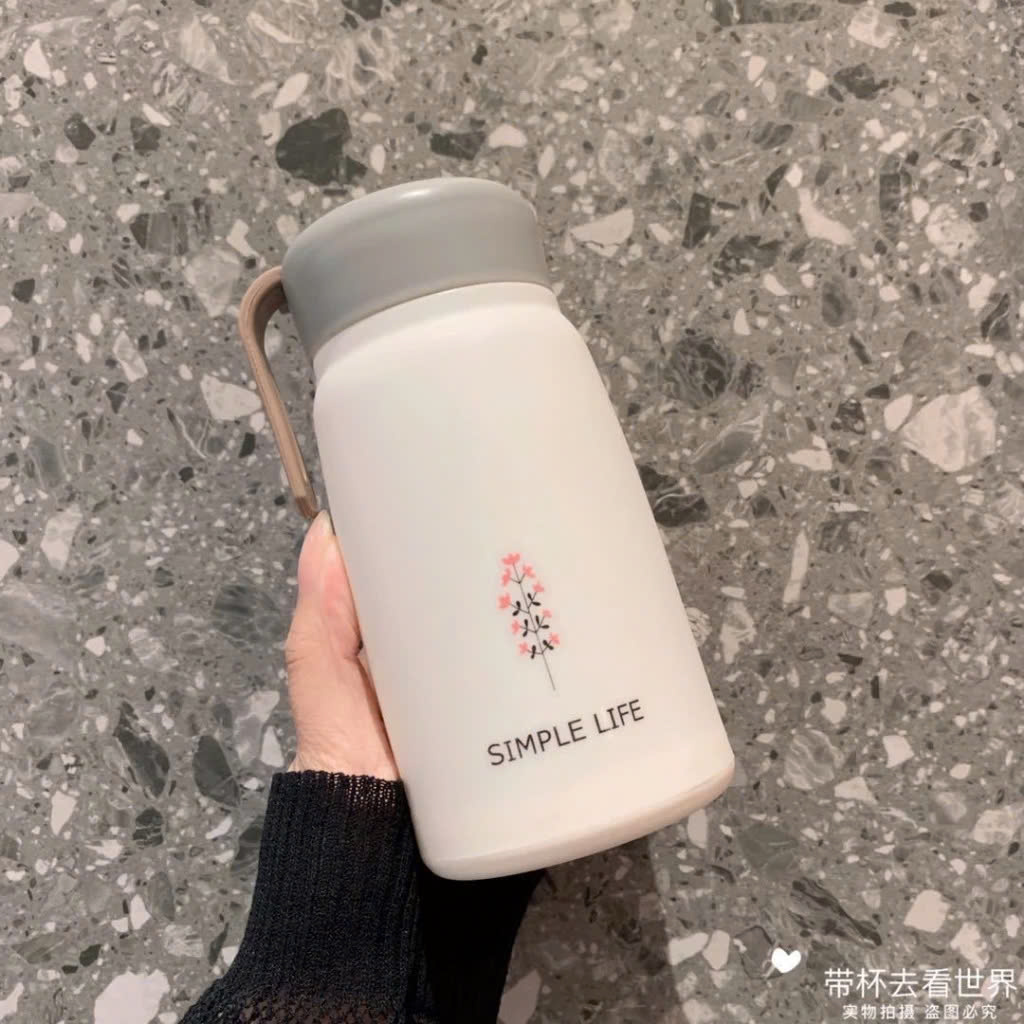 Ly Giữ Nhiệt Bình giữ nhiệt 350ml lõi thủy tinh bọc nhựa lúa mạch cách nhiệt 15x7cm
