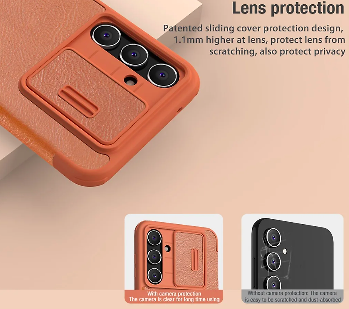 Bao da cho SamSung Galaxy S23 FE chính hãng Nillkin QIN có nắp trượt bảo vệ camera sau - Hàng chính hãng