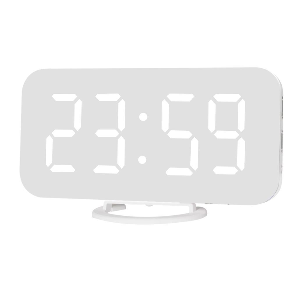 Digital Alarm Clock Portable Mirror Surface Snooze Clock USB Charging White