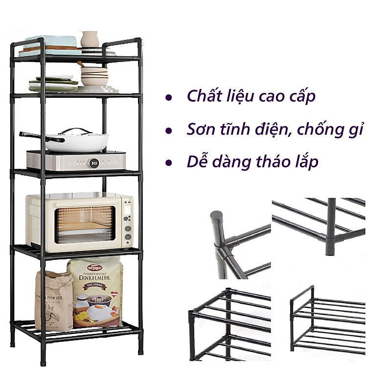 Kệ Nhà Bếp 5 Tầng Kệ Phòng Khách Đa Năng Khung Thép Carbon Phun Sơn Tĩnh Điện Hàng Loại 1