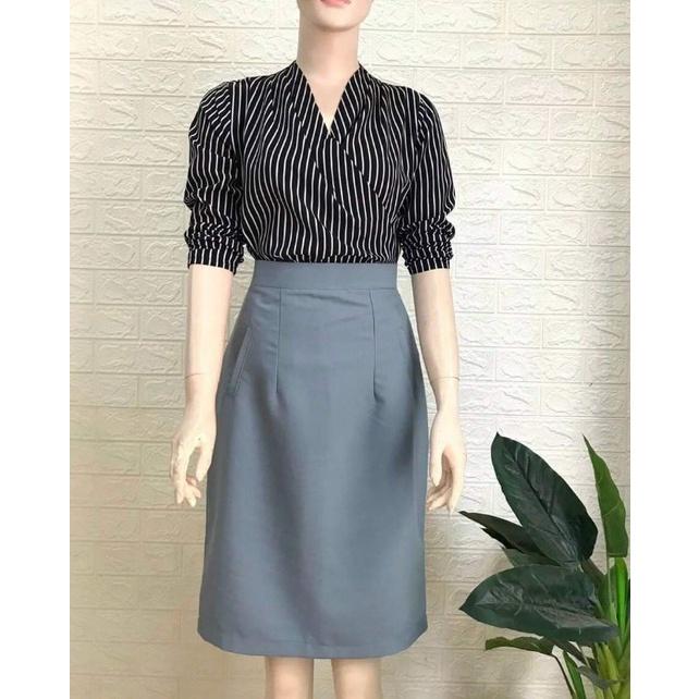 SET ÁO SỌC KÈM VÁY BÚT CHÌ